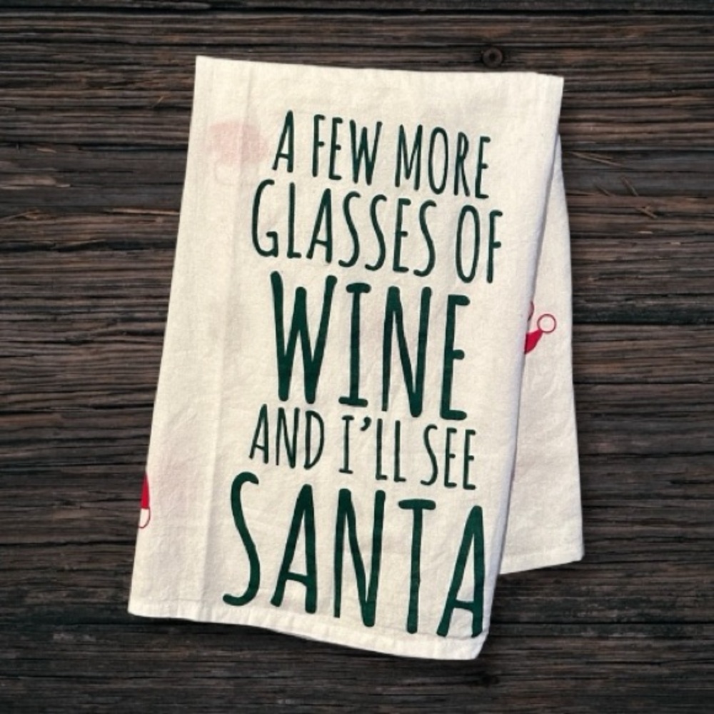 Designs by Kathy Christmas Wine and Santa Tea Towel